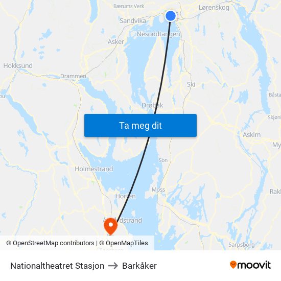 Nationaltheatret Stasjon to Barkåker map