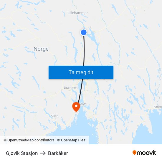 Gjøvik Stasjon to Barkåker map