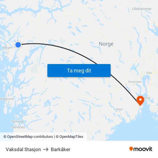 Vaksdal Stasjon to Barkåker map