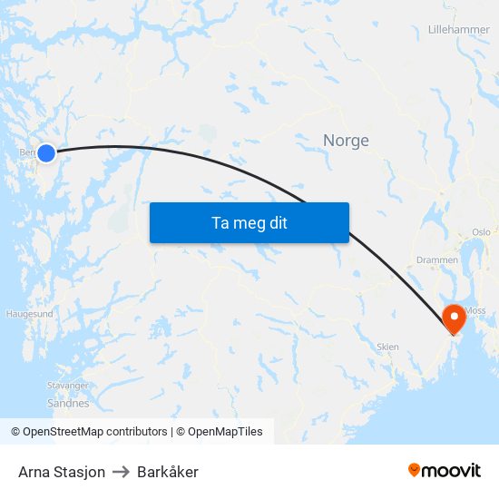 Arna Stasjon to Barkåker map