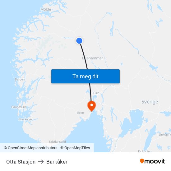 Otta Stasjon to Barkåker map