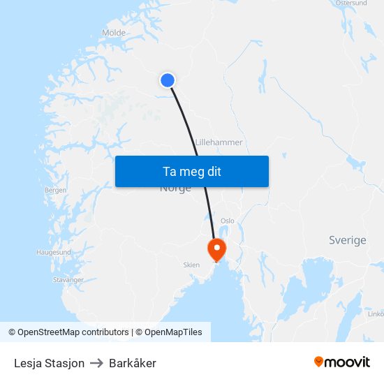 Lesja Stasjon to Barkåker map