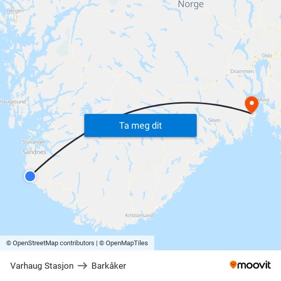 Varhaug Stasjon to Barkåker map