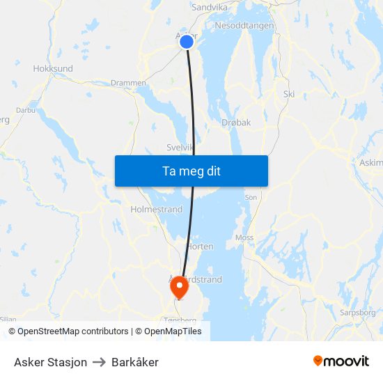 Asker Stasjon to Barkåker map