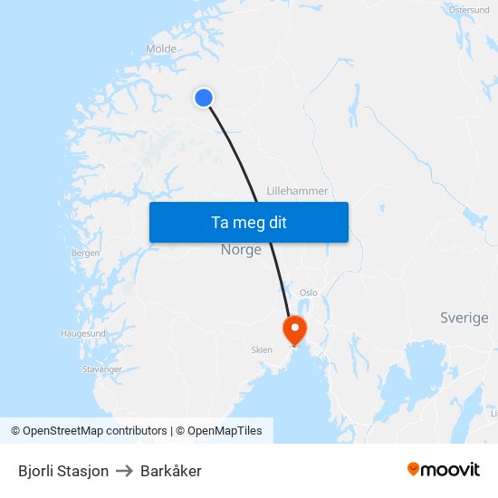 Bjorli Stasjon to Barkåker map