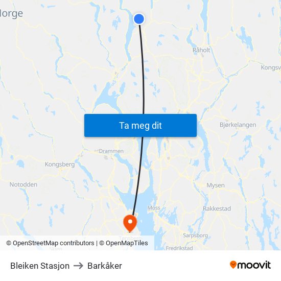 Bleiken Stasjon to Barkåker map