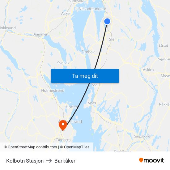 Kolbotn Stasjon to Barkåker map