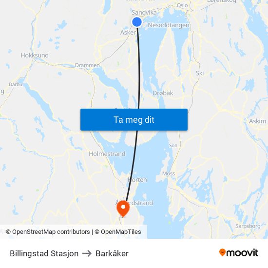 Billingstad Stasjon to Barkåker map