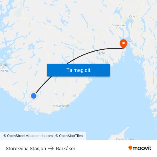 Storekvina Stasjon to Barkåker map