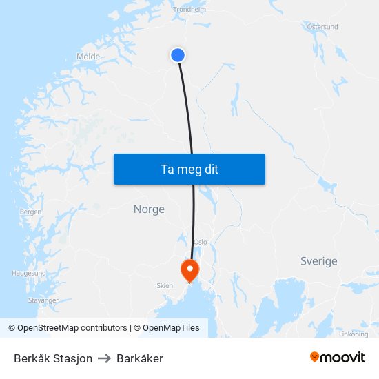 Berkåk Stasjon to Barkåker map