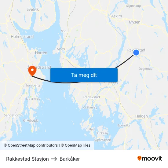Rakkestad Stasjon to Barkåker map
