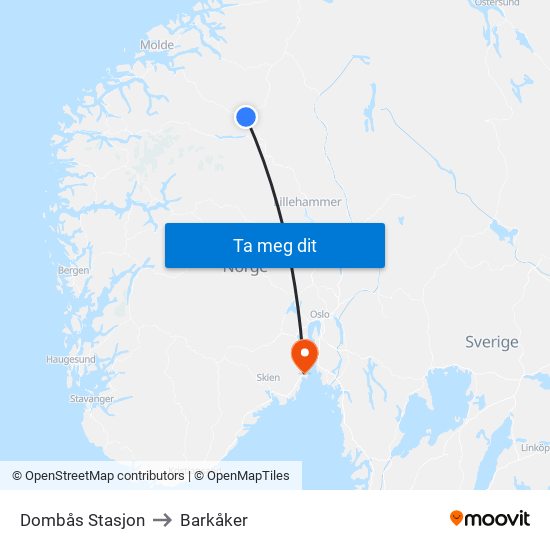 Dombås Stasjon to Barkåker map