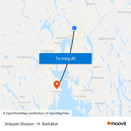 Snippen Stasjon to Barkåker map