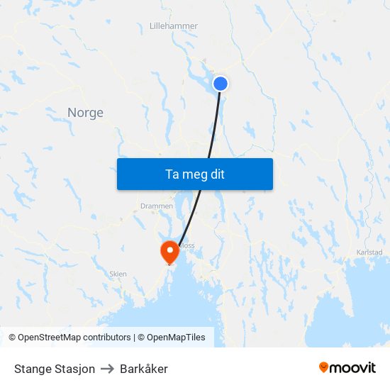 Stange Stasjon to Barkåker map