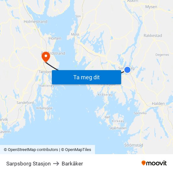 Sarpsborg Stasjon to Barkåker map