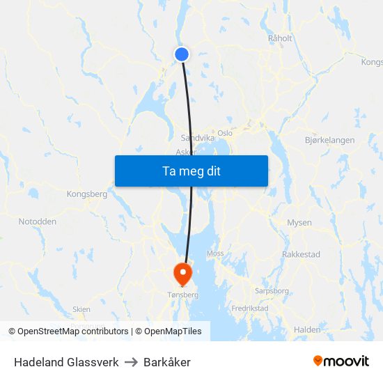 Hadeland Glassverk to Barkåker map