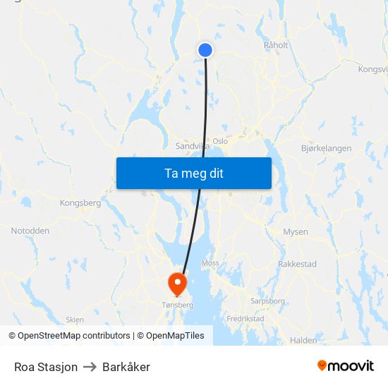 Roa Stasjon to Barkåker map