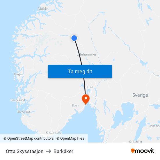 Otta Skysstasjon to Barkåker map