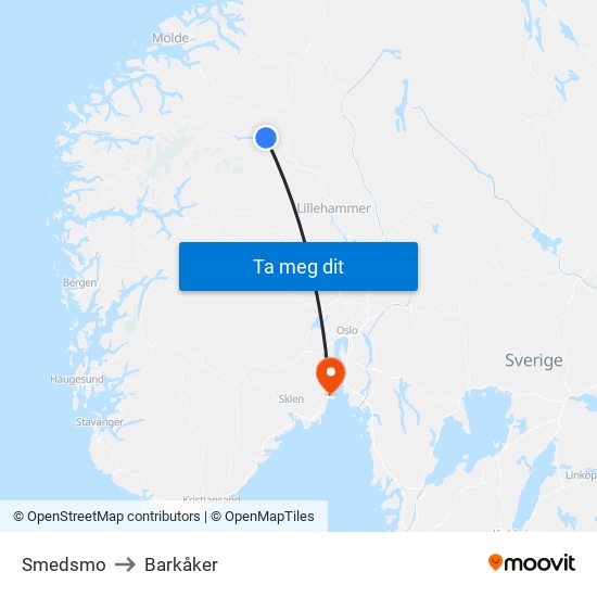 Smedsmo to Barkåker map