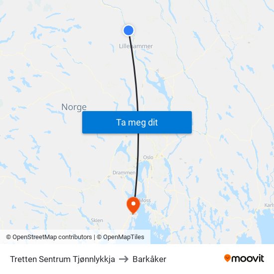 Tretten Sentrum Tjønnlykkja to Barkåker map