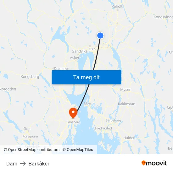 Dam to Barkåker map
