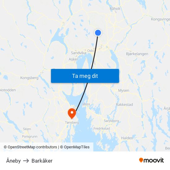 Åneby to Barkåker map