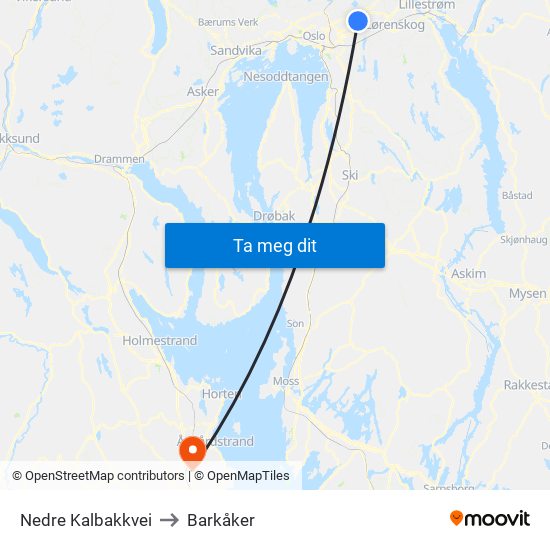 Nedre Kalbakkvei to Barkåker map