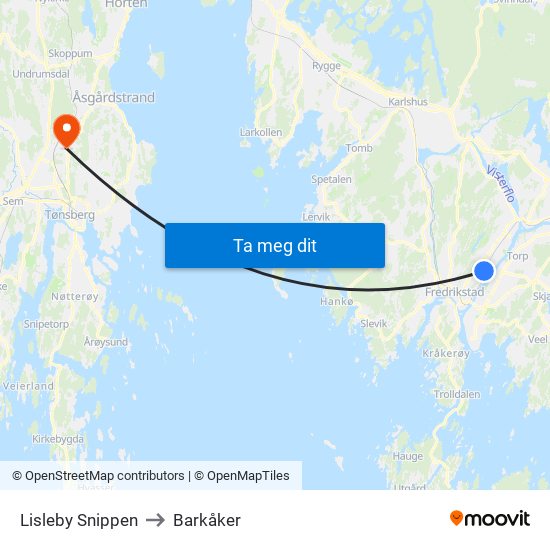Lisleby Snippen to Barkåker map