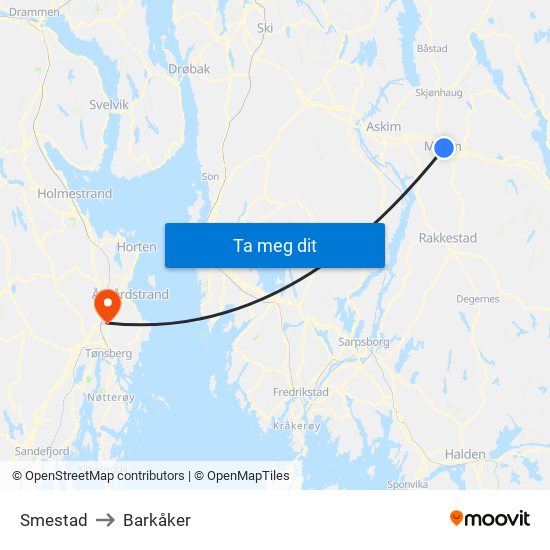 Smestad to Barkåker map