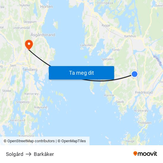 Solgård to Barkåker map