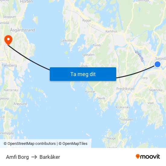 Amfi Borg to Barkåker map