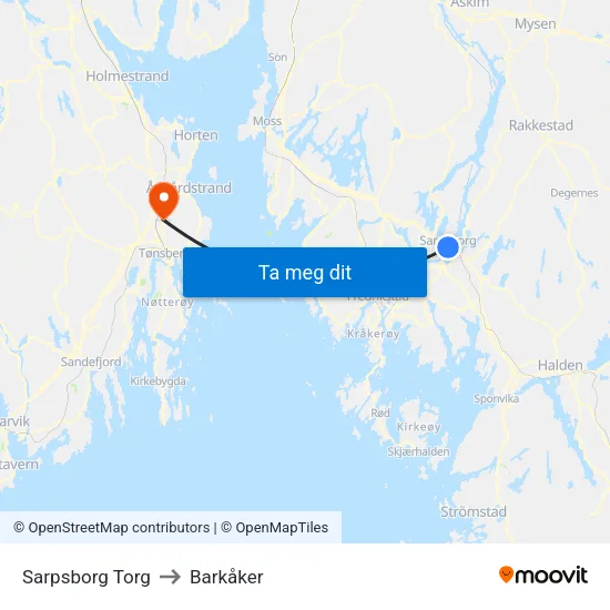 Sarpsborg Torg to Barkåker map