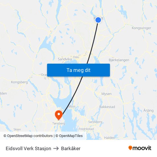 Eidsvoll Verk Stasjon to Barkåker map