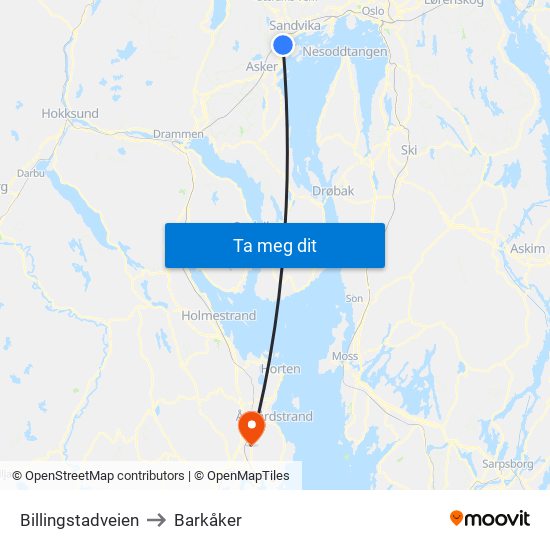 Billingstadveien to Barkåker map