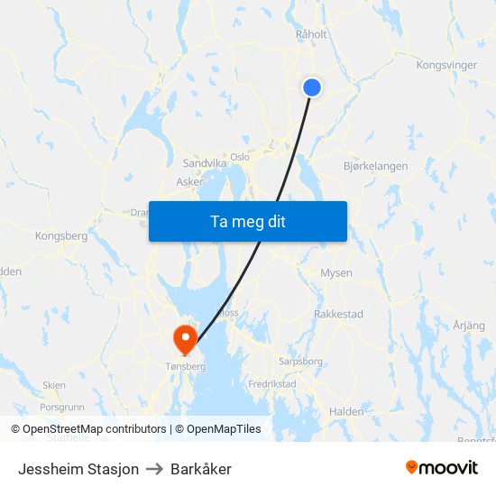 Jessheim Stasjon to Barkåker map