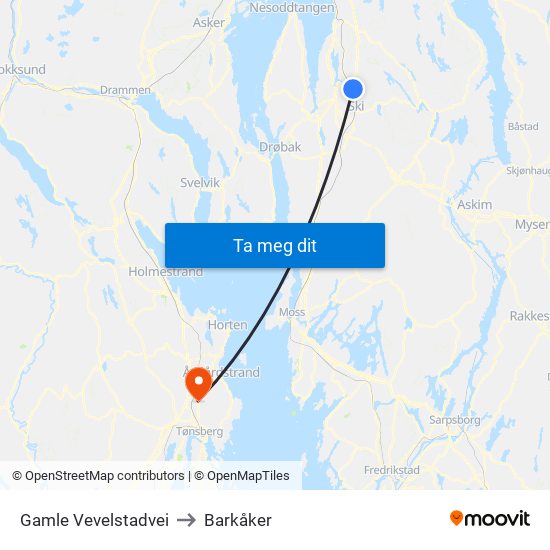 Gamle Vevelstadvei to Barkåker map
