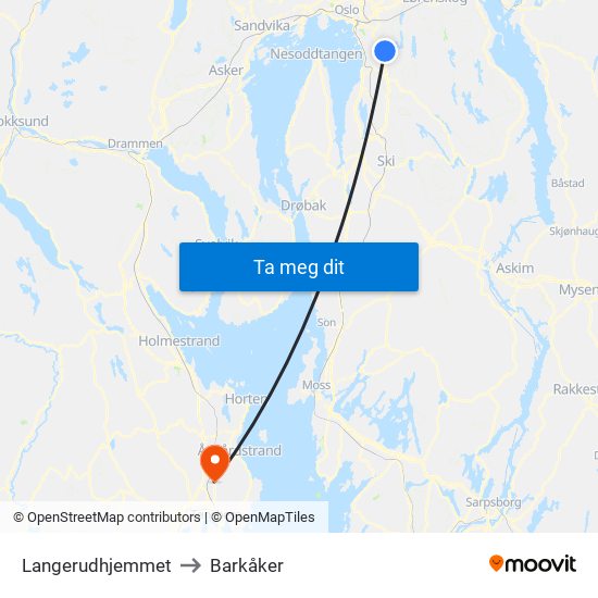 Langerudhjemmet to Barkåker map