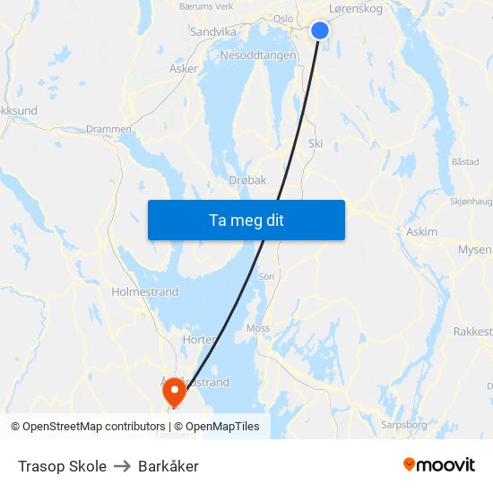 Trasop Skole to Barkåker map
