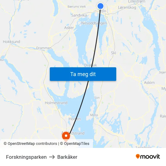 Forskningsparken to Barkåker map