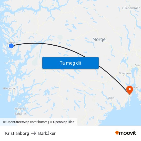 Kristianborg to Barkåker map