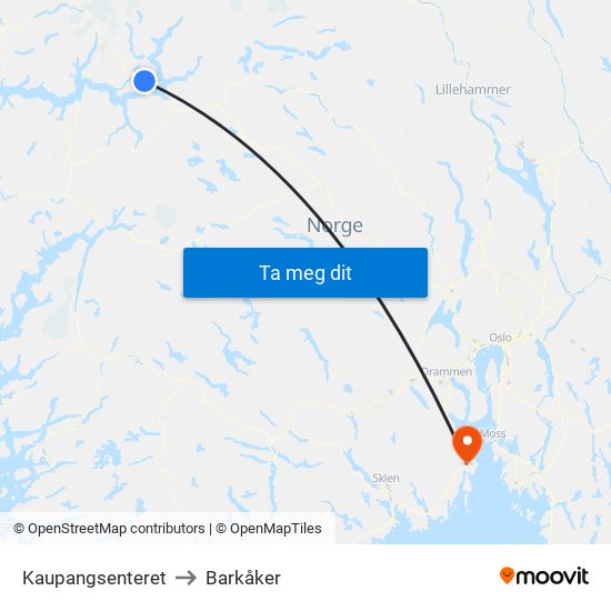 Kaupangsenteret to Barkåker map