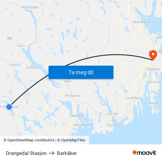 Drangedal Stasjon to Barkåker map