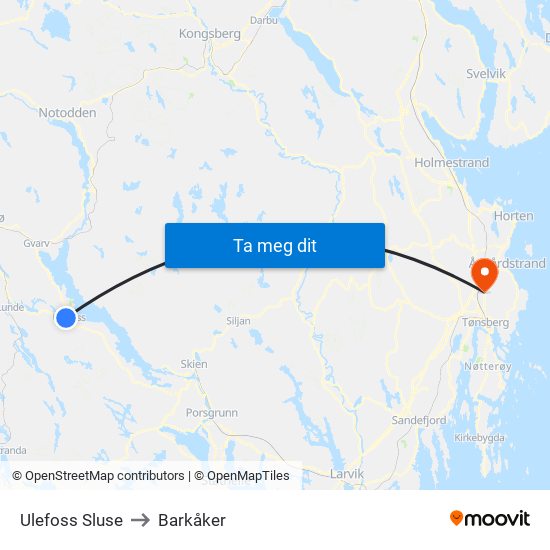 Ulefoss Sluse to Barkåker map