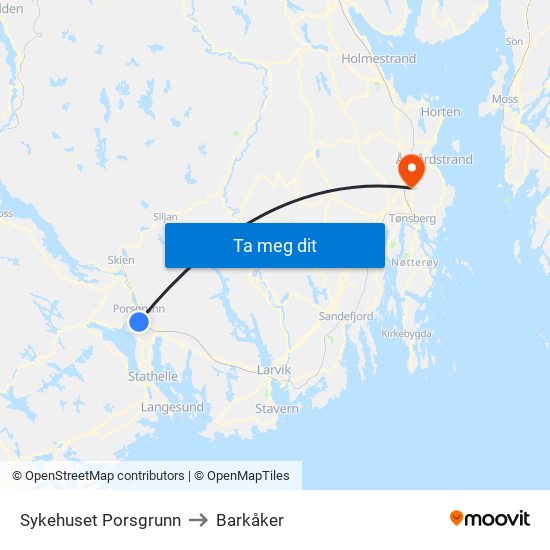 Sykehuset Porsgrunn to Barkåker map