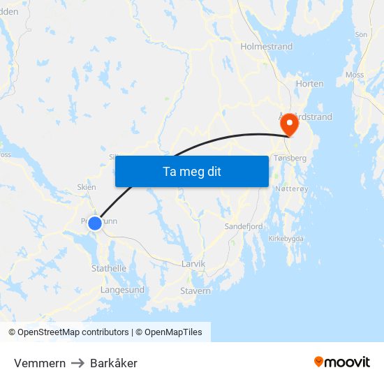 Vemmern to Barkåker map