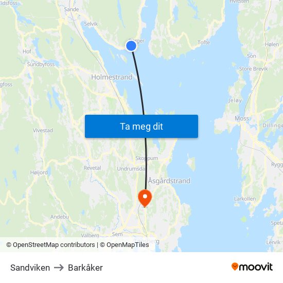 Sandviken to Barkåker map