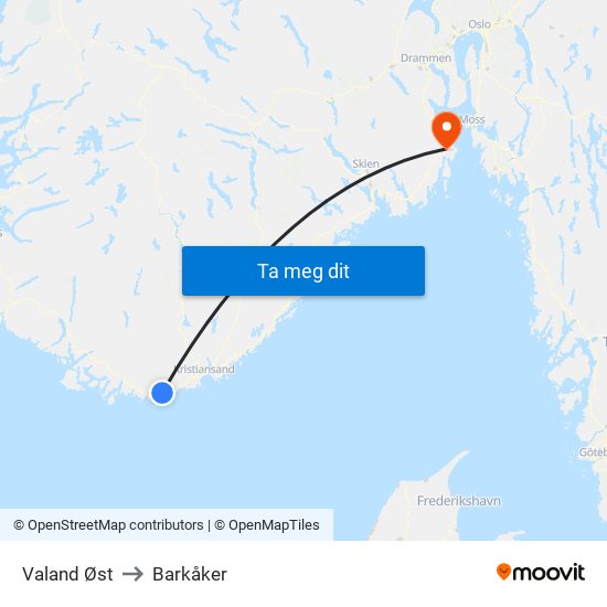 Valand Øst to Barkåker map