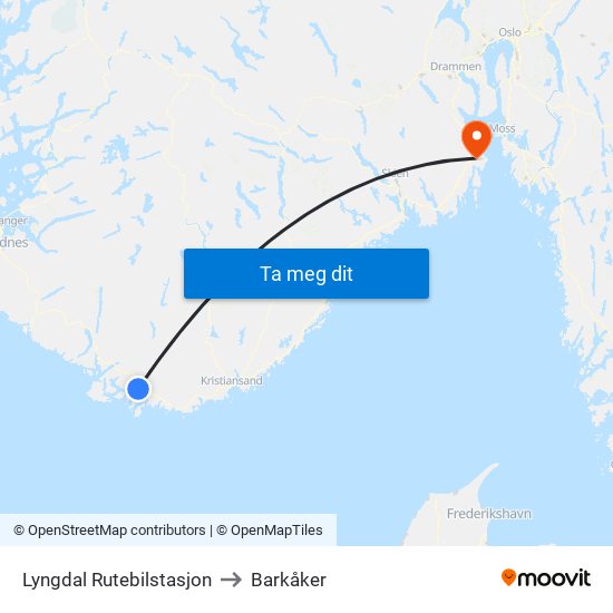 Lyngdal Rutebilstasjon to Barkåker map