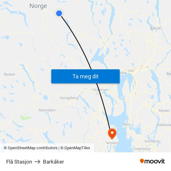 Flå Stasjon to Barkåker map