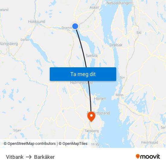 Vitbank to Barkåker map